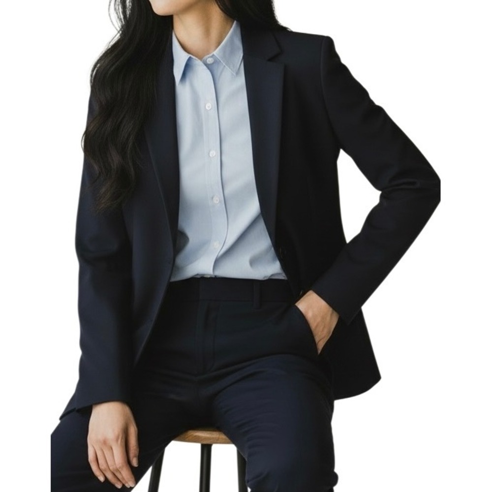 Talbots Petites Black 2 Button Blazer Italian Wool Jacket 14P Lightweight Lined